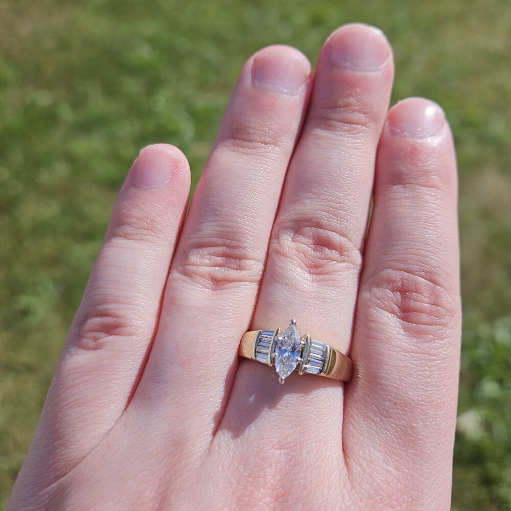 14K Diamond 💎 Yellow Gold Marquise Cathedral Engagement Ring .88TCW Size 7.75